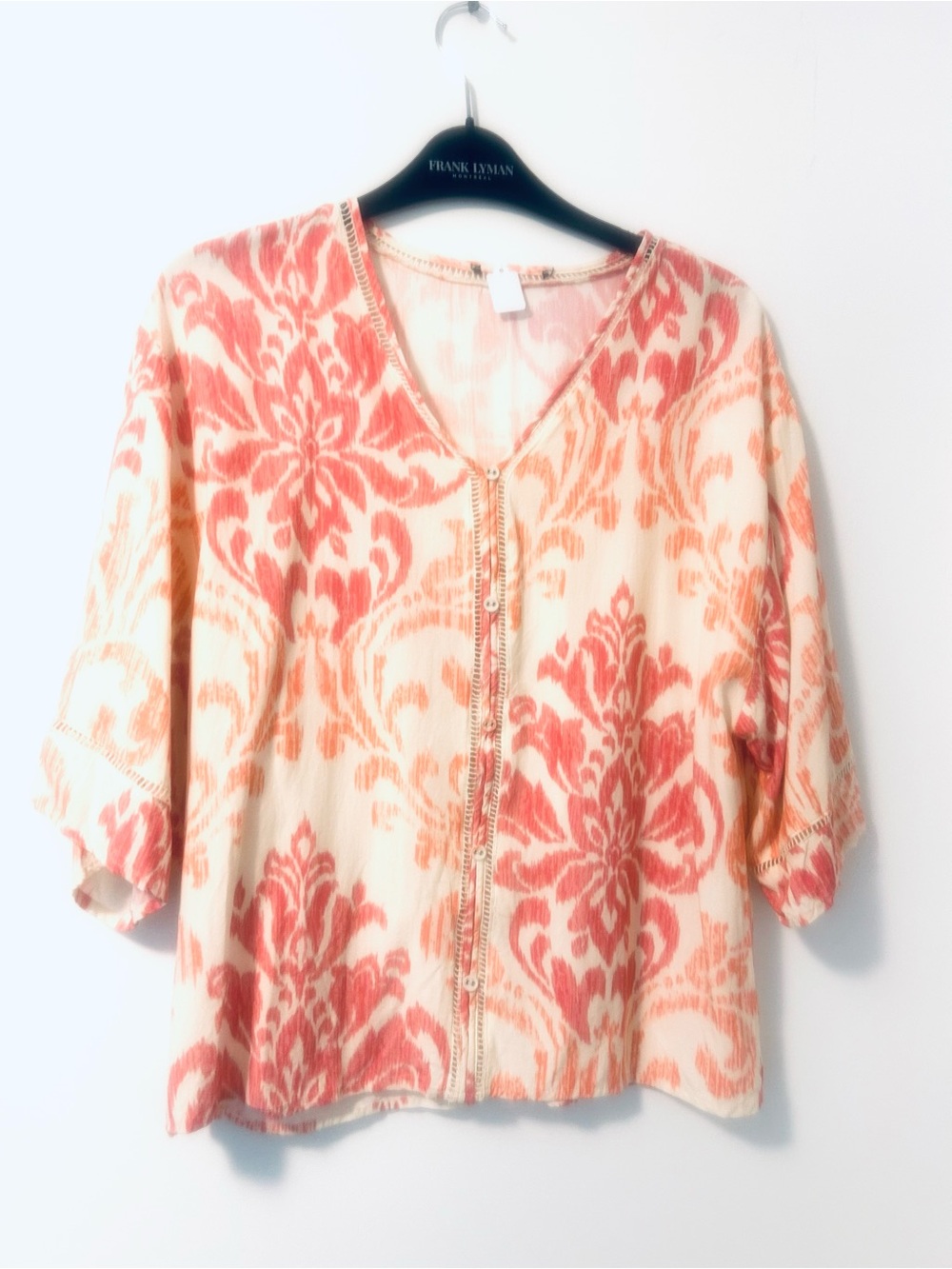 Women’s Cream and Coral Floral Button-Front Top